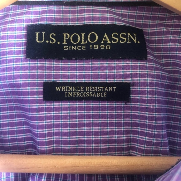 U.S. Polo Assn. Wrinkle Resistant Purple Dress Shirt Long Sleeve 17.5 - Picture 5 of 8